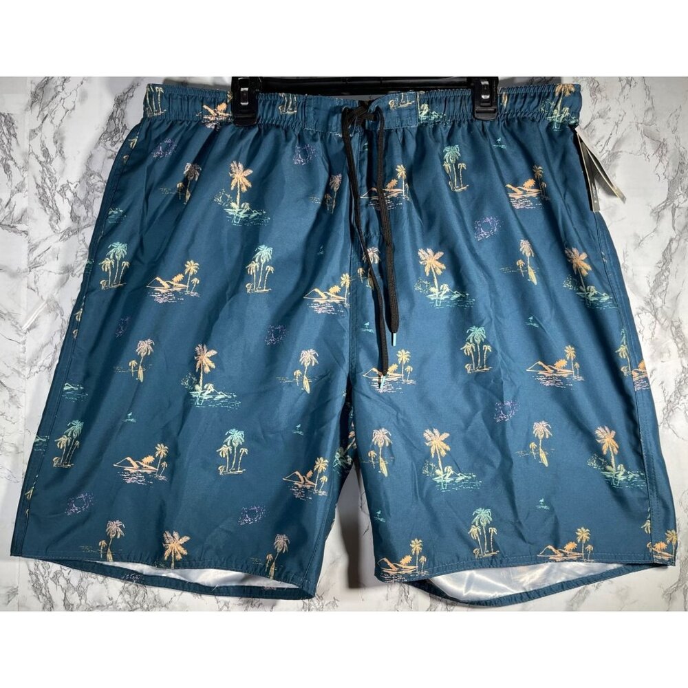 Burnside Mens Size XL Quick-Drying Swim Shorts With Drawstring & Pockets NWT